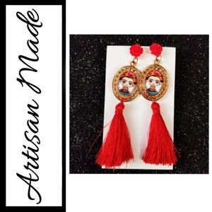 Frida Kahlo Red Rose Artisan Earrings